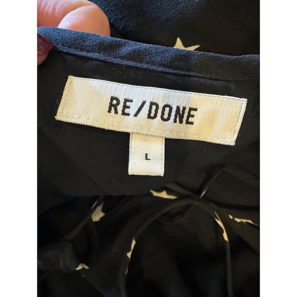 Re/Done Dress Women Large Black Silk Star Print Criss Cross‎ Back The 80s Mini - Picture 12 of 12